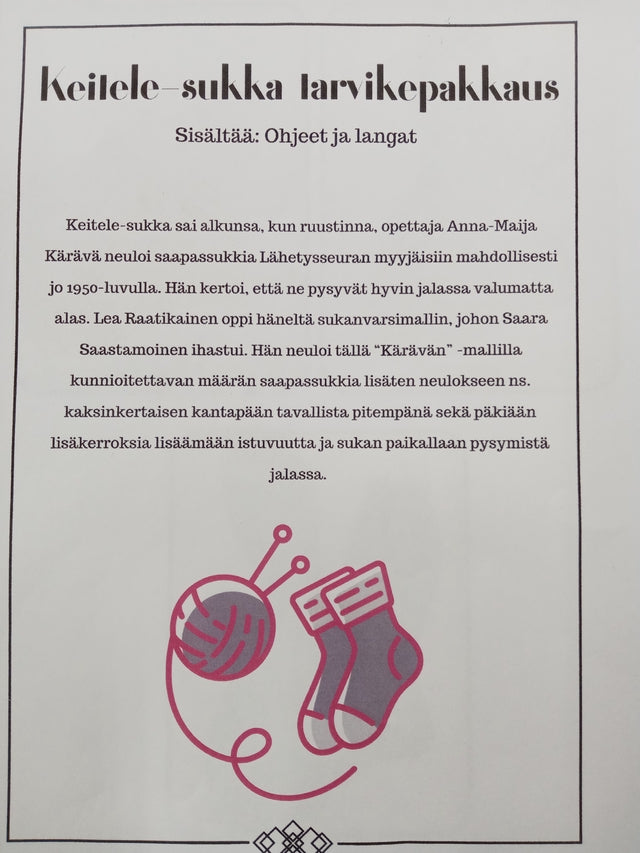 Keitele-sukka tarvikepakkaus